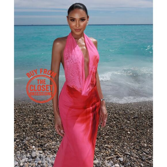 ZARA Fuchsia Open Back Midi Dress NWT | Blogger Fave Halter Neck - Picture 4 of 17